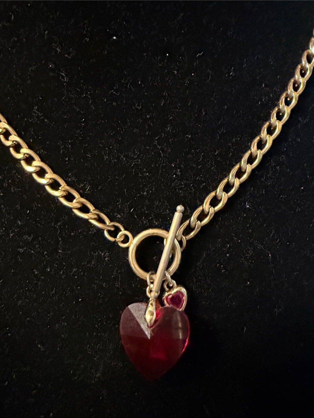 Source Unknown Stainless Steel Chain with Red Heart Crystal Charm